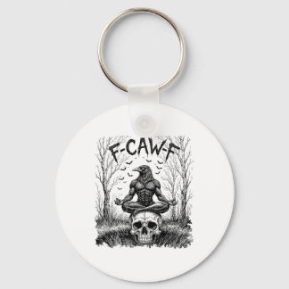 Retro F-caw-f Saying Meme Black Crow Yoga Seated M Keychain