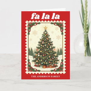Retro Fa La La Christmas Tree Postage Stamp Holiday Card