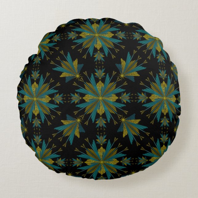 Retro Fairy Stars Black Round Throw Pillow (Front)