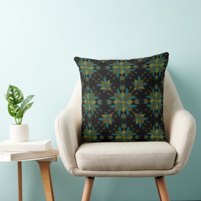 Retro Fairy Stars Black Throw Pillow (Chair)