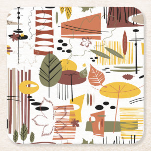 Retro Fall A Go-Go Square Paper Coaster