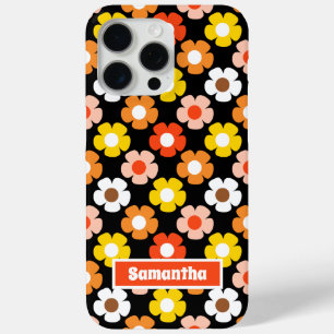 Retro Fall Autumn Flowers Pattern Black iPhone 15 Pro Max Case