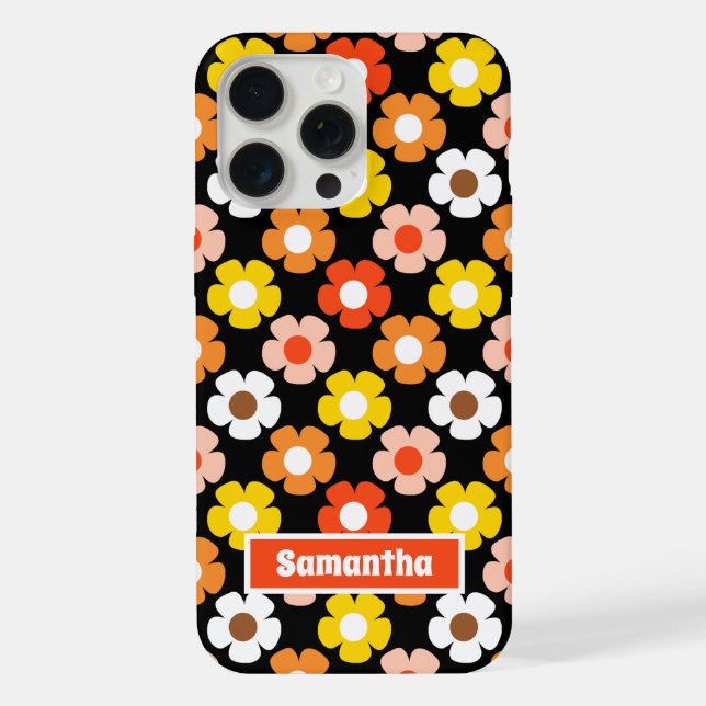 Retro Fall Autumn Flowers Pattern Black iPhone Case (Back)