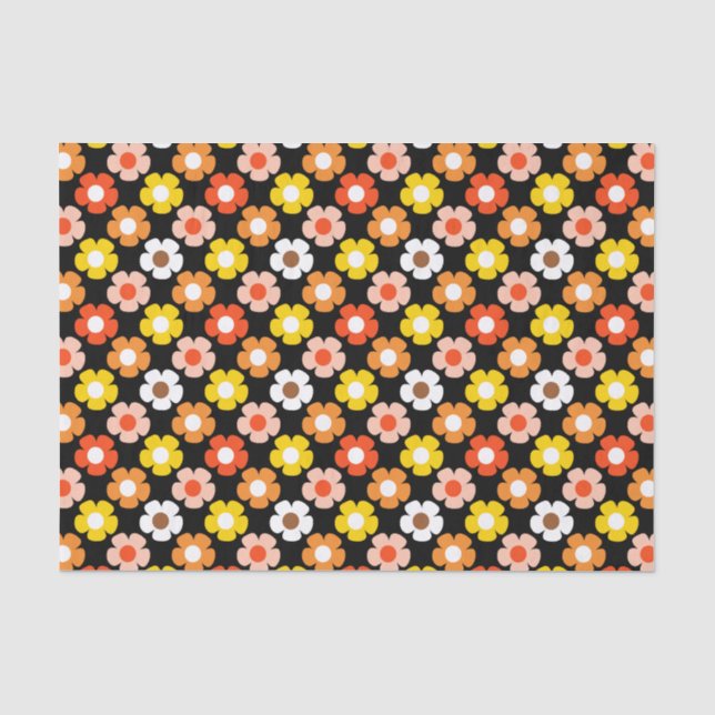 Retro Fall Autumn Flowers Pattern Black Tissue Paper (Front)