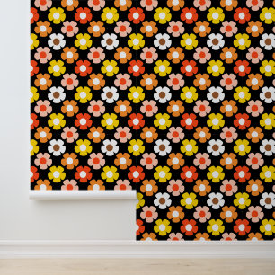 Retro Fall Autumn Flowers Pattern Black Wallpaper