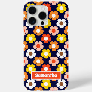 Retro Fall Autumn Flowers Pattern Blue iPhone 15 Pro Max Case