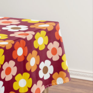 Retro Fall Autumn Flowers Pattern Burgundy Tablecloth