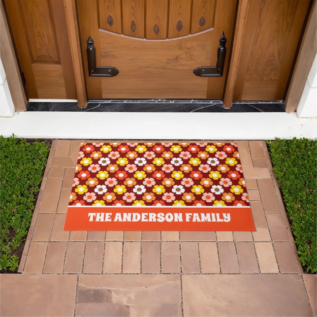 Retro Fall Autumn Flowers Pattern Red Doormat (Outdoor)