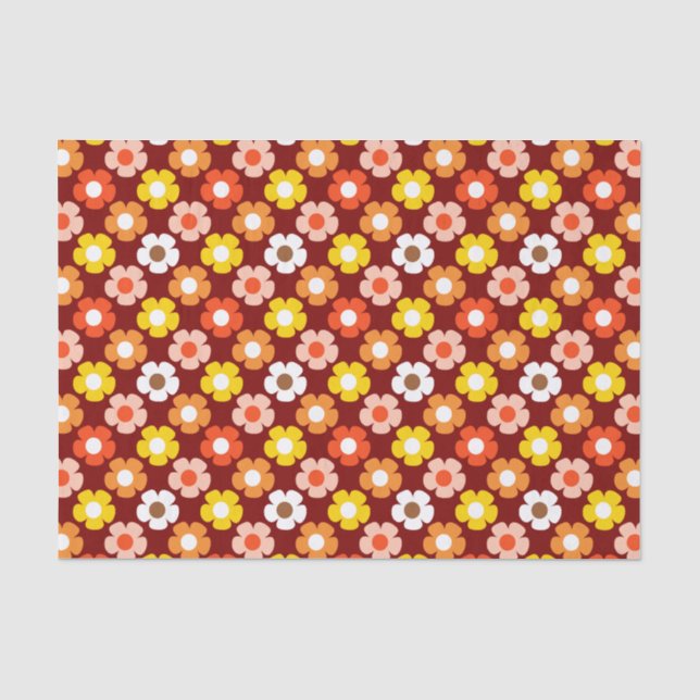 Retro Fall Autumn Flowers Pattern Red Tissue Paper (Front)