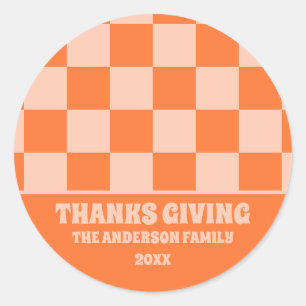 Retro Fall Autumn Orange Tartan Plaid Classic Round Sticker