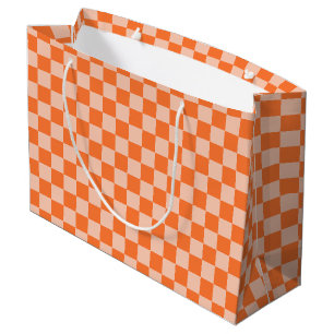 Retro Fall Autumn Orange Tartan Plaid  Large Gift Bag