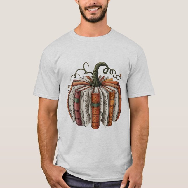 Retro Fall Book Pumpkin PNG: Halloween Teacher Shi T-Shirt (Front)