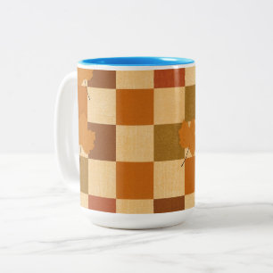 Retro Fall Chequerboard Pumpkin Pattern Two-Tone Coffee Mug
