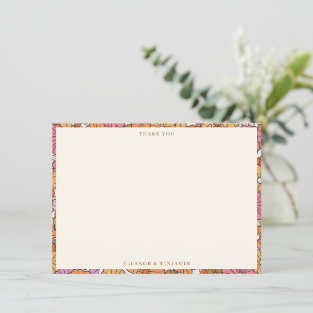 Retro Fall Floral Custom Co-ed Couples Shower Thank You Card (Standing Front)