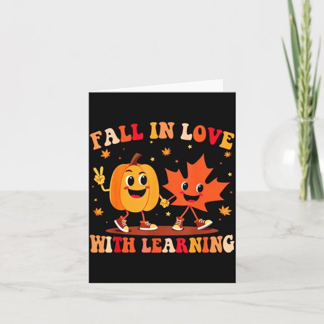 Retro Fall In Love With Learning Autumn Pumpkin Te Card (Front)