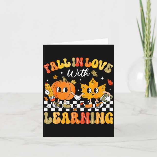 Retro Fall In Love With Learning Autumn Pumpkin Te Card (Front)