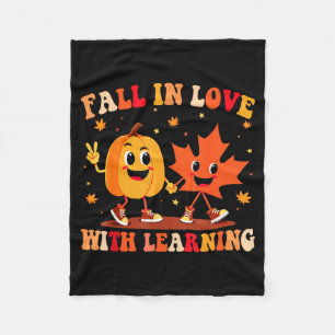 Retro Fall In Love With Learning Autumn Pumpkin Te Fleece Blanket