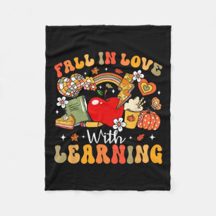 Retro Fall In Love With Learning Autumn Pumpkin Te Fleece Blanket