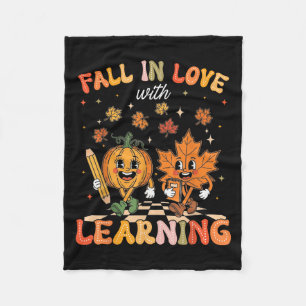 Retro Fall In Love With Learning Autumn Pumpkin Te Fleece Blanket