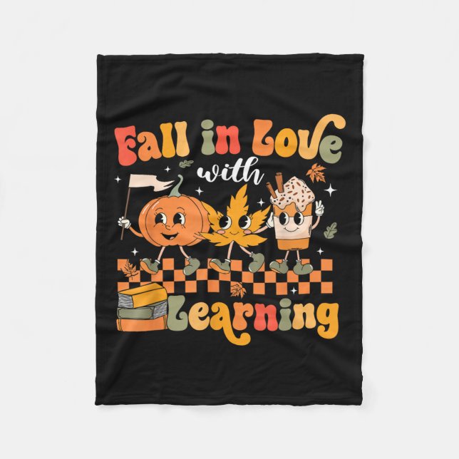 Retro Fall In Love With Learning Autumn Pumpkin Te Fleece Blanket (Front)