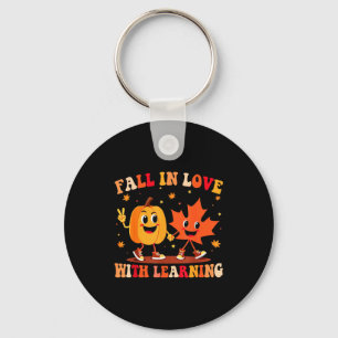 Retro Fall In Love With Learning Autumn Pumpkin Te Keychain