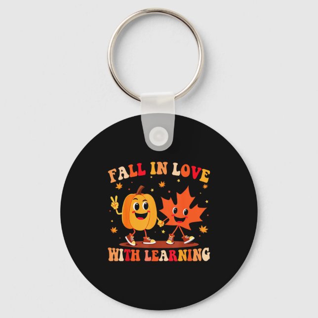 Retro Fall In Love With Learning Autumn Pumpkin Te Keychain (Front)