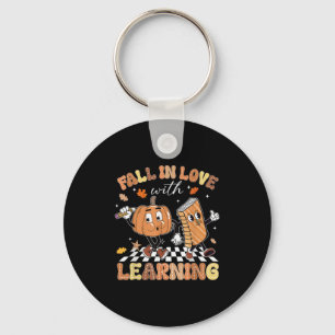 Retro Fall In Love With Learning Autumn Pumpkin Te Keychain