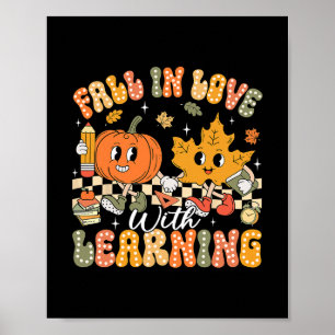 Retro Fall In Love With Learning Autumn Pumpkin Te Poster
