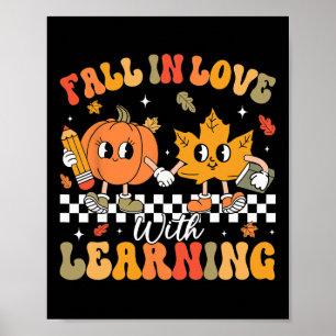 Retro Fall In Love With Learning Autumn Pumpkin Te Poster