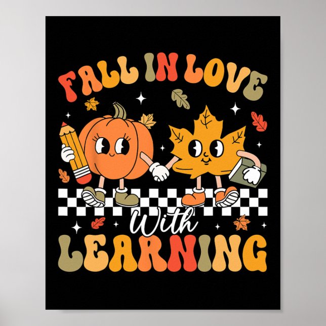 Retro Fall In Love With Learning Autumn Pumpkin Te Poster (Front)