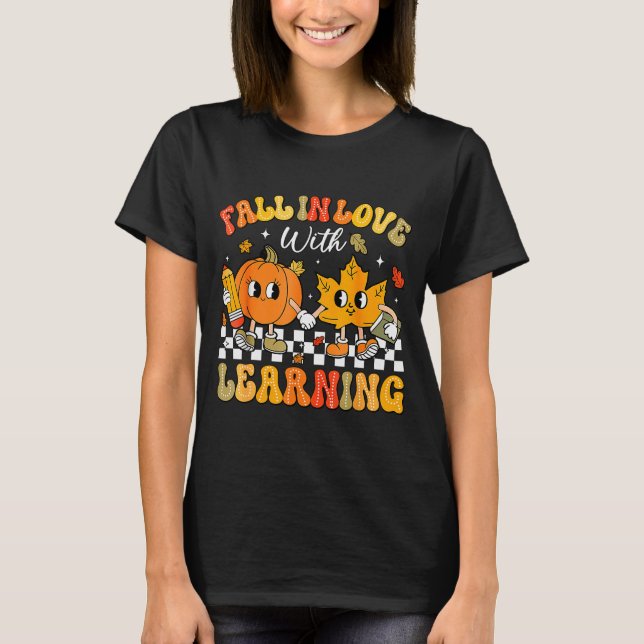Retro Fall In Love With Learning Autumn Pumpkin Te T-Shirt (Front)