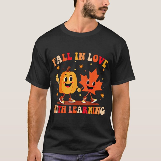 Retro Fall In Love With Learning Autumn Pumpkin Te T-Shirt (Front)