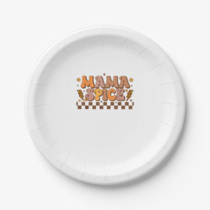 Retro Fall Pumpkin Autumn Thanksgiving Family Mama Paper Plate