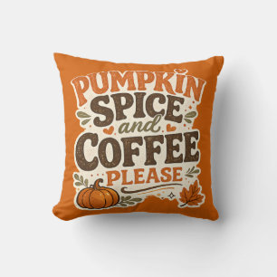 Retro Fall Pumpkin Spice and Coffee Please Throw Pillow