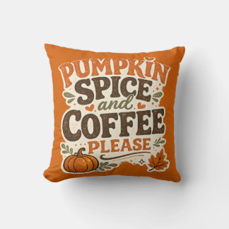 Retro Fall Pumpkin Spice and Coffee Please Throw Pillow