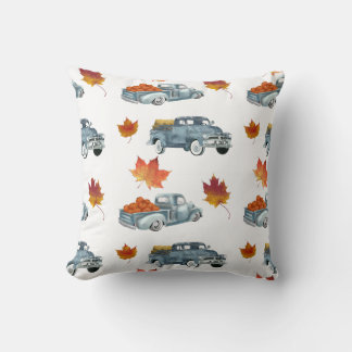 Retro Fall Trucks Throw Pillow
