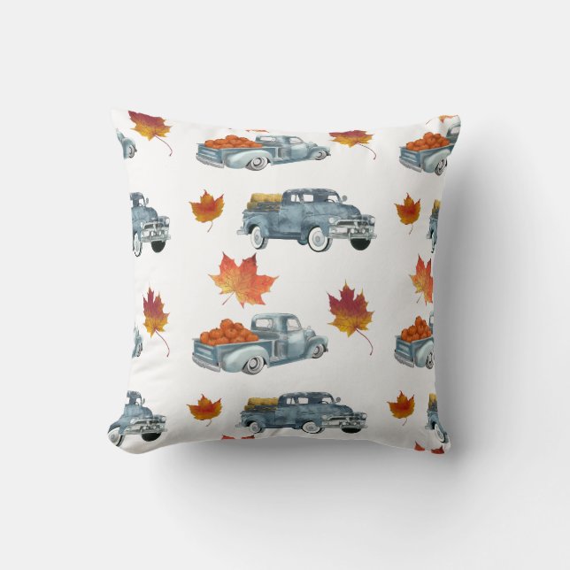 Retro Fall Trucks Throw Pillow (Front)
