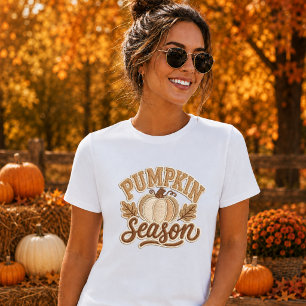 Retro Fall Varsity Design Pumpkin Season Womens T-Shirt
