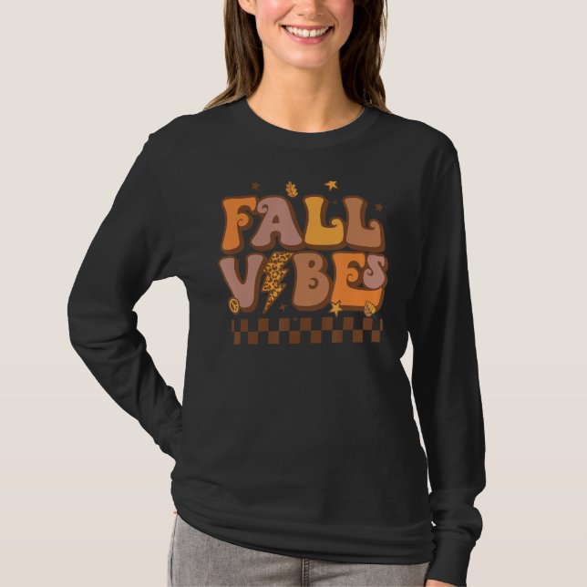 Retro Fall Vibes Leopard Lightning Bolt Autumn Tha T-Shirt (Front)