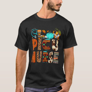Retro Fall Vibes Leopard Plaid PICU Nurse Job Appr T-Shirt