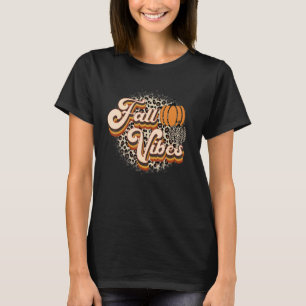 Retro Fall Vibes Leopard Pumpkin Happy Thanksgivin T-Shirt