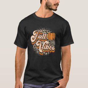 Retro Fall Vibes Leopard Pumpkin Happy Thanksgivin T-Shirt