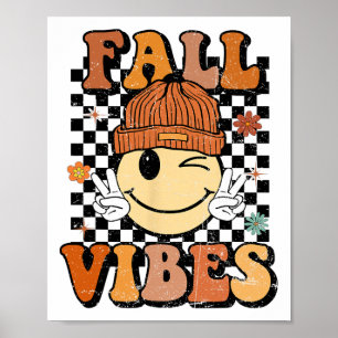 Retro Fall Vibes Smile Face Autumn Vibe  Poster