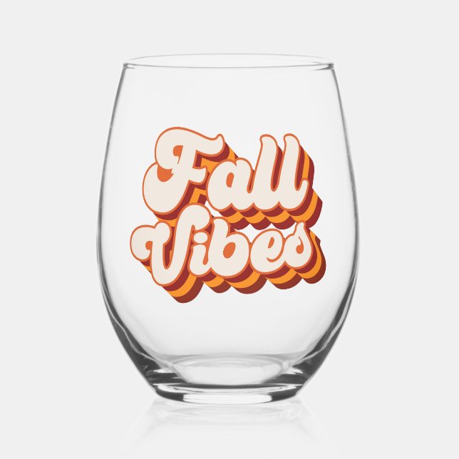 Retro Fall Vibes Stemless Wine Glass (Front)