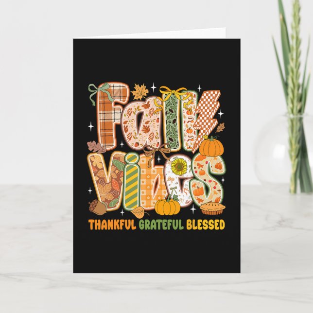 Retro Fall Vibes Thankful Grateful Blessed Autumn  Card (Front)