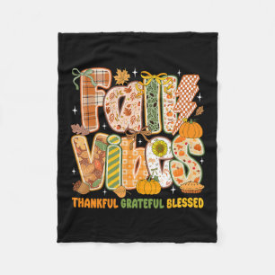 Retro Fall Vibes Thankful Grateful Blessed Autumn  Fleece Blanket