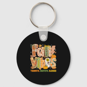 Retro Fall Vibes Thankful Grateful Blessed Autumn Keychain