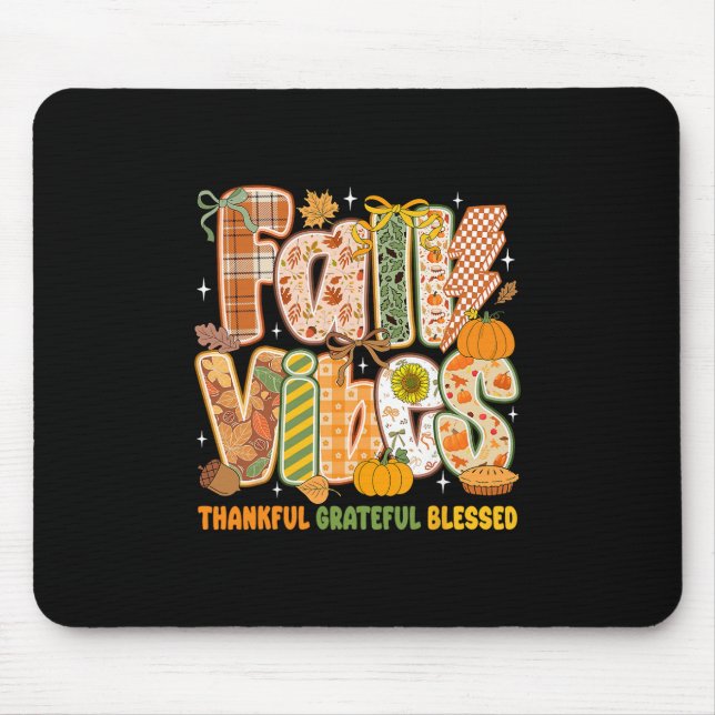 Retro Fall Vibes Thankful Grateful Blessed Autumn  Mouse Pad (Front)