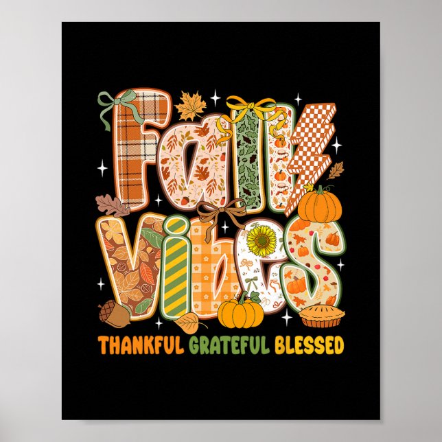 Retro Fall Vibes Thankful Grateful Blessed Autumn  Poster (Front)