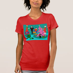 Rétro famille équilibrant le T-shirt d'arbre de